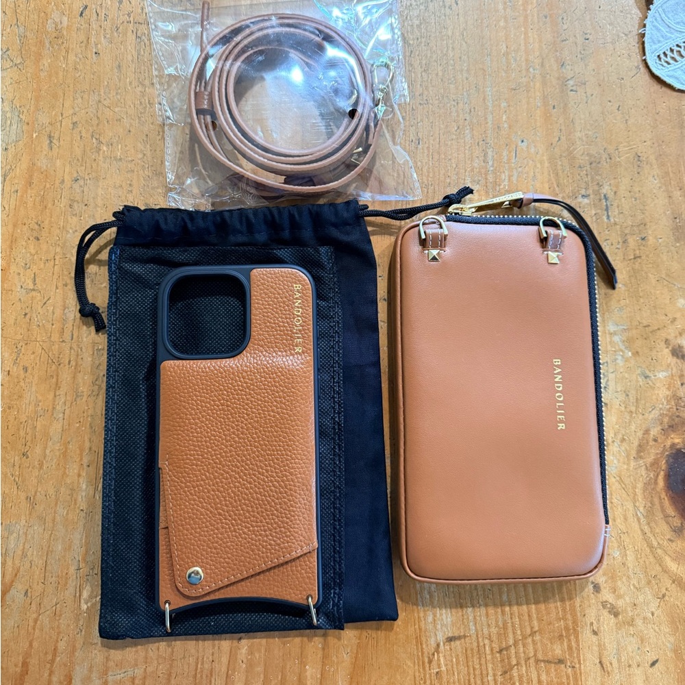 Bandolier Emma Pebble Leather iPhone 16 Pro Max Case and Expanded Zip Pouch